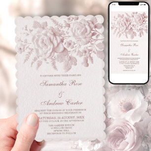 Rosa Florale Faux-Präge-Hochzeits-Einladung Einladung