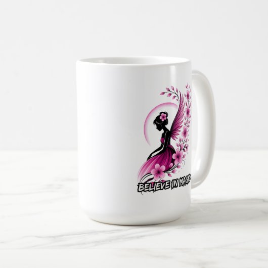 Rosa florale Feen-Silhouette Kaffeetasse (VorderseiteRechts)