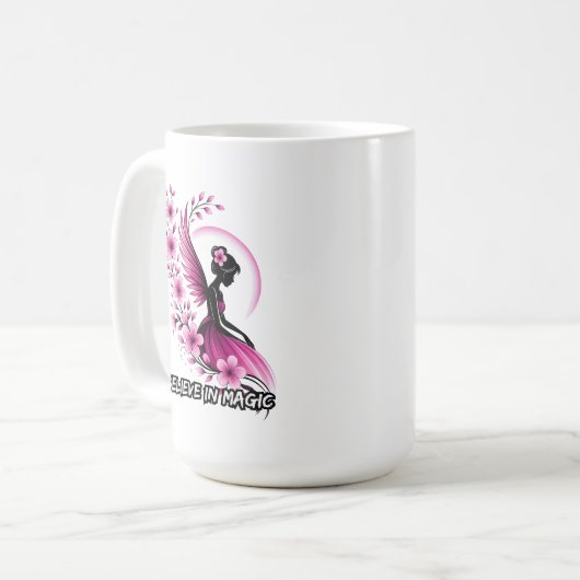 Rosa florale Feen-Silhouette Kaffeetasse (Vorderseite Links)