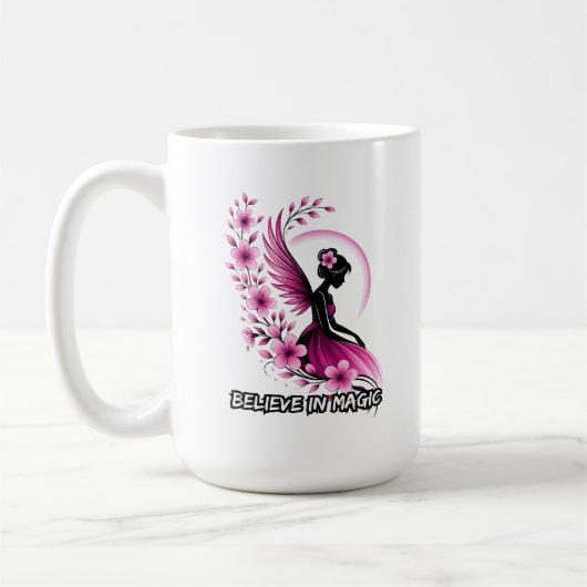 Rosa florale Feen-Silhouette Kaffeetasse (Links)