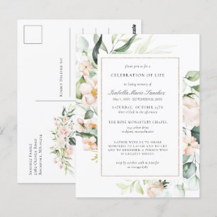 Rosa Florale Feier des Lebens Trauerpostkarte Postkarte