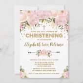 Rosa florale Festung Einladung Pastel Taufe (Vorderseite)