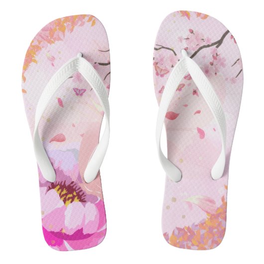 Rosa Florale Flip Flops Badesandalen (Fußbett)