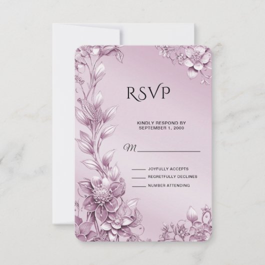 Rosa florale Foliage RSVP-Karte RSVP Karte (Vorderseite)