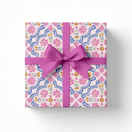 Rosa florale Folk-Babyshower-Geschenkpapier Geschenkpapier