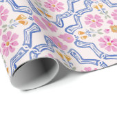 Rosa florale Folk-Babyshower-Geschenkpapier Geschenkpapier (Rolleneckpunkt)