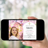 Rosa Florale Foto Bogen Girl Confirmation Einladung