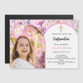 Rosa Florale Foto Bogen Girl Confirmation Magneteinladung (Vorne/Hinten)