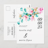 Rosa florale Foto Save the Date Postkarte (Vorne/Hinten)