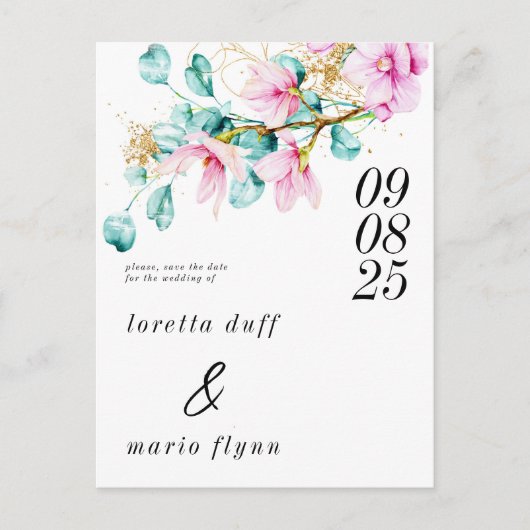 Rosa florale Foto Save the Date Postkarte (Vorderseite)