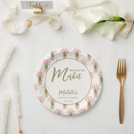 Rosa florale Frisch vom Markt Brautdusche  Pappteller (Hochzeit)
