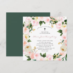 Rosa Florale   Frühlings-Sommer-Blumen-Taufe Einladung