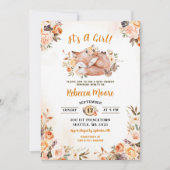 Rosa Florale Fuchs Wald Baby Shower Einladung (Vorderseite)
