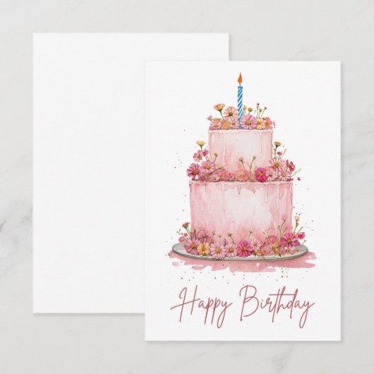 Rosa florale Geburtstagskarte (Vorne/Hinten)