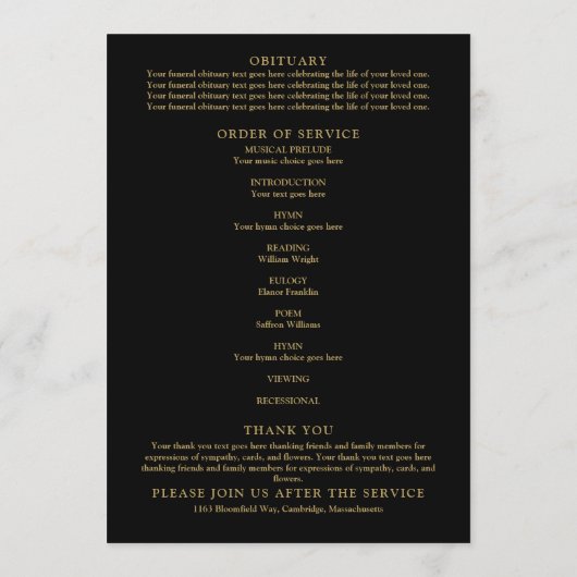 Rosa florale Gedenkfeier Programm (Rückseite)