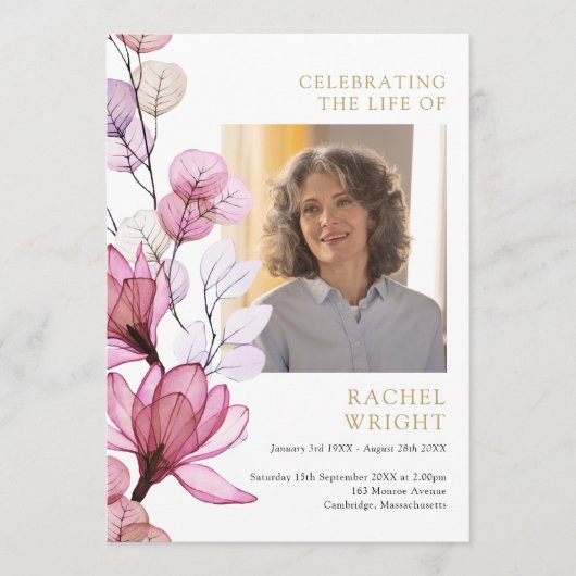 Rosa florale Gedenkfeier Programm (Vorderseite)