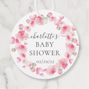 Rosa florale Geschenkanhänger für Baby-Party