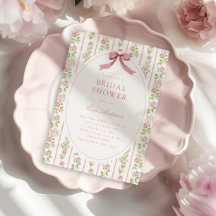 Rosa florale gestreifte Grandmillennial-Brautparty Einladung