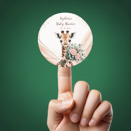 Rosa florale Giraffe Safari Baby Dusche Stick bevo Runder Aufkleber