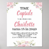 Rosa florale Girl Birthday Time Kapselunterschrift Poster (Vorne)