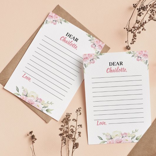 Rosa florale Girl Time Kapsel Note Card Dankeskarte