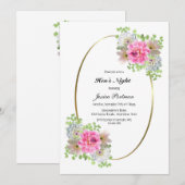 Rosa florale Gold Border Hens Night Einladung (Vorne/Hinten)