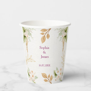 Rosa Florale Gold Geometrische Hochzeit Pappbecher