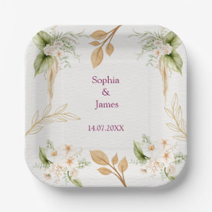 Rosa Florale Gold Geometrische Hochzeit Pappteller