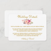 Rosa florale Gold Hochzeitdetails Beipackkarte Begleitkarte (Vorne/Hinten)