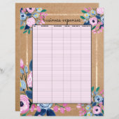 Rosa florale Gold Kraft Papier Geschäftskosten (Vorne/Hinten)