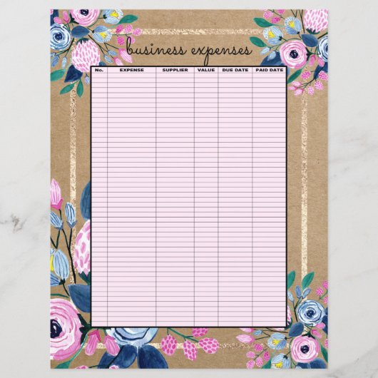 Rosa florale Gold Kraft Papier Geschäftskosten (Vorderseite)