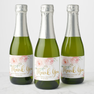 Rosa Florale Goldene Hochzeits-Baby Shower Geburts Schaumweinetikett