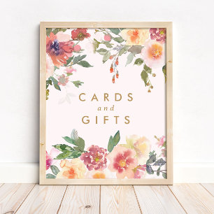 Rosa florale goldene Hochzeitskarten und Geschenke Poster