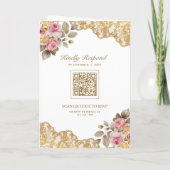 Rosa Florale Goldene Spitze QR-Code Foto Hochzeit Einladung (Rückseite)