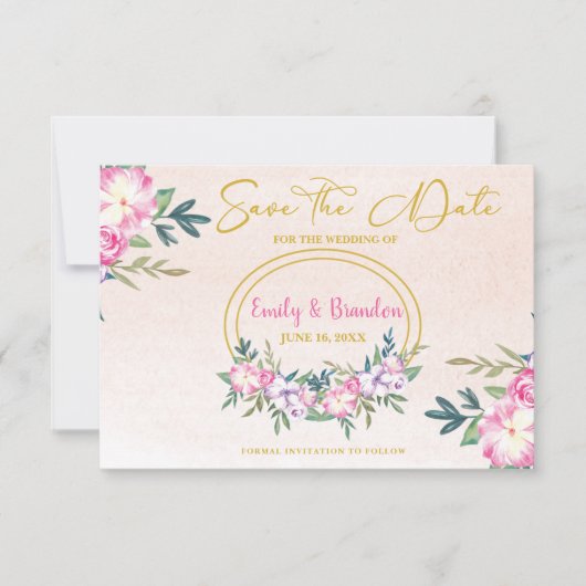 Rosa florale Goldrahmen Hochzeit Sichern Sie das D (Vorderseite)