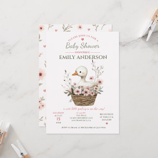 Rosa florale Gosling-Baby-Party | Einladung