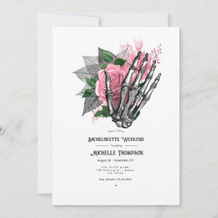 Rosa florale gotische Schädel-Junggesellinnen-Woch Einladung