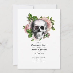 Rosa florale gotischer Totenkopf Verlobungsfeier Einladung