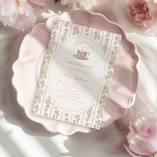 Rosa florale grandmillennial Braut-Teeparty  Einladung