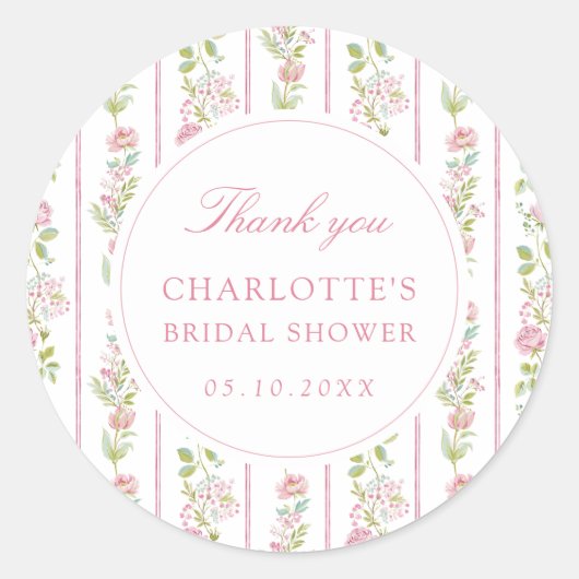 Rosa florale Grandmillennial-Brautparty Runder Aufkleber (Vorderseite)