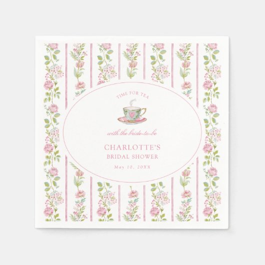 Rosa Florale Grandmillennial-Bridal-Teeparty Serviette (Vorderseite)