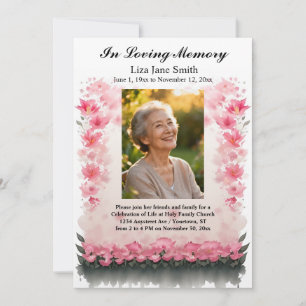 Rosa Florale Graue Blätter Lebensfeier Einladung