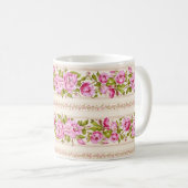Rosa, florale Grenze mit Tinten rosa Blume Kaffeetasse (VorderseiteRechts)