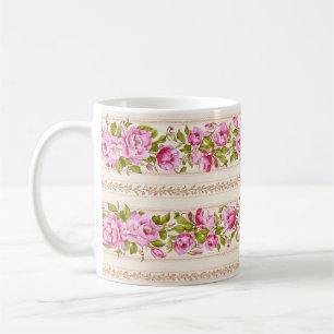 Rosa, florale Grenze mit Tinten rosa Blume Kaffeetasse