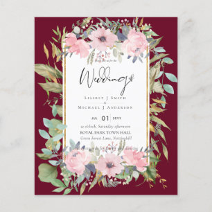 Rosa Florale Grün Boho-Hochzeit Flyer