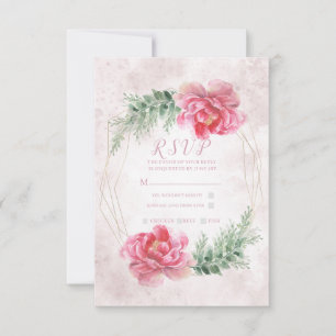 Rosa Florale Grün Wasserfarben Hochzeit RSVP Karte