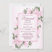 Rosa florale grüne Blätter Hochzeitsprobe-Dinner Einladung (Vorderseite)
