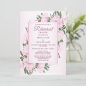 Rosa florale grüne Blätter Hochzeitsprobe-Dinner Einladung (Stehend Vorderseite)