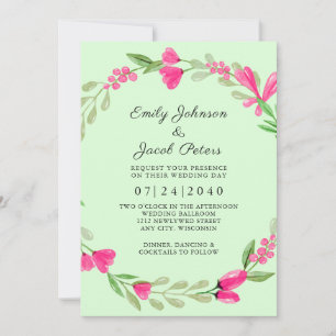 Rosa Florale Grüntöne Blassgrün Elegante Hochzeit Ankündigung