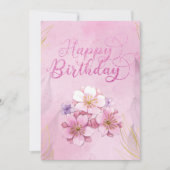 Rosa florale Happy Birthday Flat Card (Vorderseite)